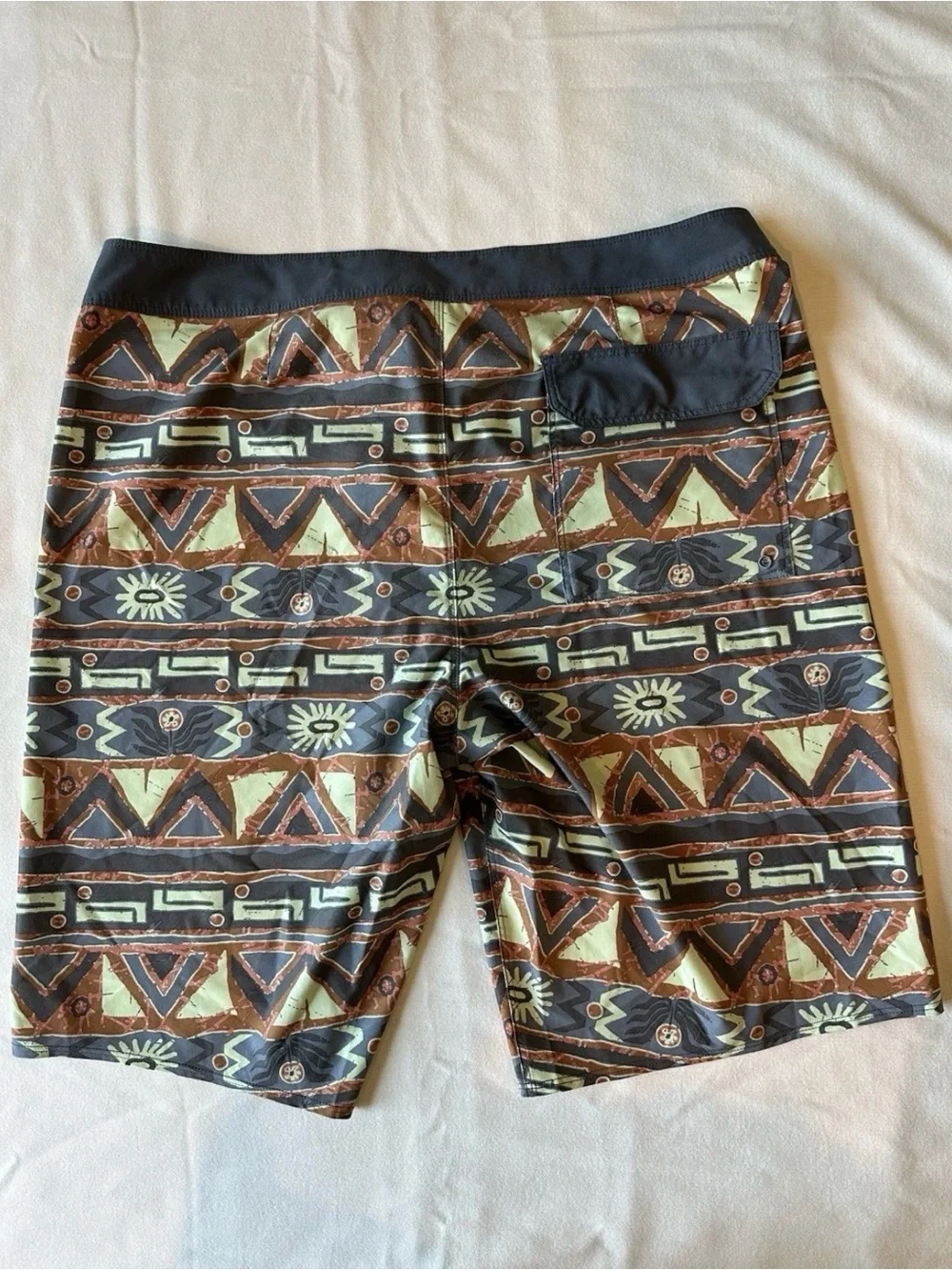Patagonia Men's Tribal-Pattern Swim Board Shorts — Brown, Green & Black